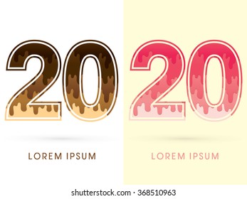 20 Font Number, Chocolate and strawberry melt graphic vector
