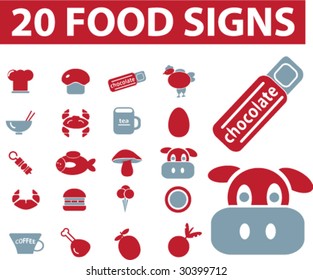 20 food signs.vector. red-blue series.