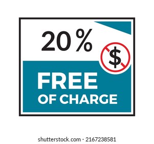 20% de pegatinas cuadradas gratuitas aisladas sobre fondo blanco. señal de cinta gratuita. ilustrador vectorial de banner gratuito. icono plano de cargo por servicio gratuito