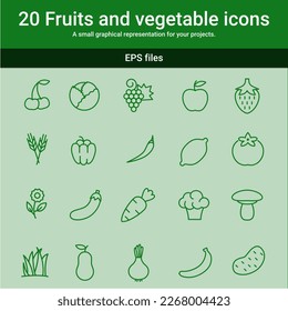 20 Fruits and vegetable icon, for your projects, fully editable icons, vector, eps file