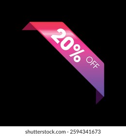 20% Fuchsia Corner Ribbon Discount Banner Vector Template