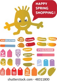 20 funny spring & summer shopping stickers. vector