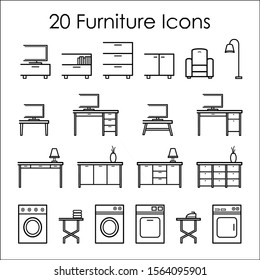 20 Furniture icons symbol vector