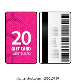 A $20 gift card in a bright, bold design in portrait format.