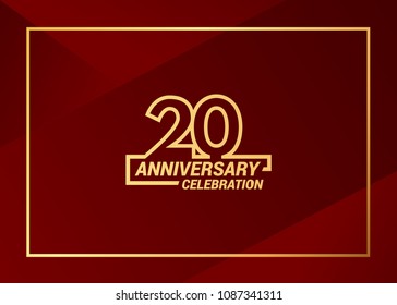 20 gold anniversary celebration vector  design with simple line style, isolated on red background can be used as  celebration event item and element