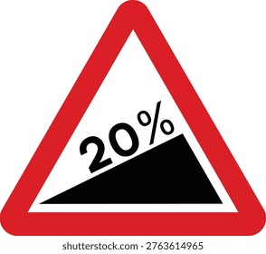 20% Gradient Road Steep Ascent Warning Triangle Road Sign Icon Vector Illustration