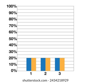 20% graph with double bars. Demonstrative design and statistics. Data collection and financial investments