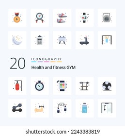 20 Gym Flat Color icon Pack like gym gym stopwatch fitness bench