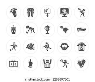 20 hand holding the ball, Trouser of a football player, Referee, Hand with extended pointing finger modern icons on round shapes, vector illustration, eps10, trendy icon set.