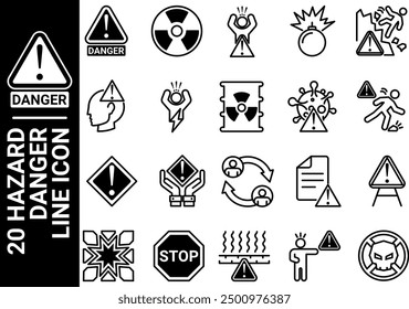 20 hazard danger line icon, black and white