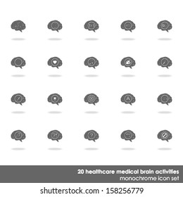 20 healthcare medical brain activities icon set on white background with shadow 