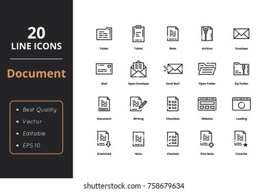 20 High Quality thin line icons. Document for business and user interfaces
