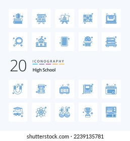 20 High School Blue Color icon Pack like calendar pencil alarm pen book