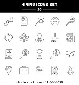 20 Hiring Icon Set In Black Thin Line Art.