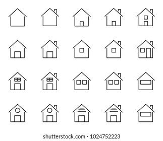 20 Home and house icons set. Living of people theme. White isolated background. Sign and symbol concept. Thin line icons