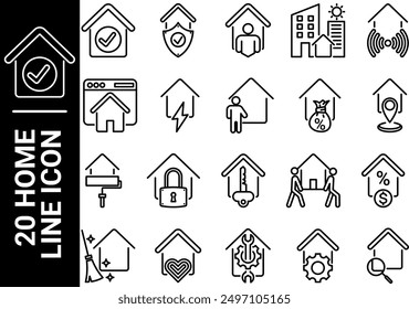 20 home line icon, black and white