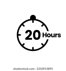 Icono de signo de reloj de 20 horas. horas de apertura de servicio, tiempo de trabajo o símbolo de tiempo de servicio de entrega, ilustración vectorial aislada en fondo blanco