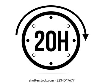 20 hours timer clock. Timer 20 hours icon. Time measure. Chronometer icon isolated on white background