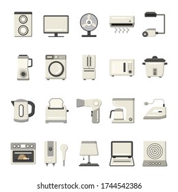 20 household appliances flat icon set.