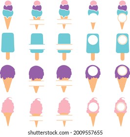 20 Ice cream and popsicle monogram frames - split and circular