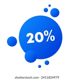 20% icon. Flat, blue, round 20% icon, 20% discount design. Vector icon