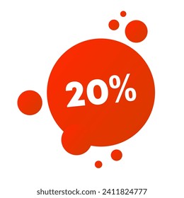 20% icon. Flat, red, 20% discount design, round 20% icon. Vector icon