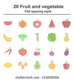 20 icon fruit and vegetable flat spacing style