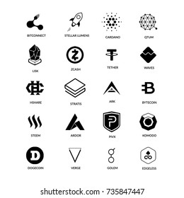 20 icon of popular cryptocurrency altcoins