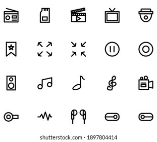 20 Icon Set Audio And Video Outline Style For Your Website Mobile App