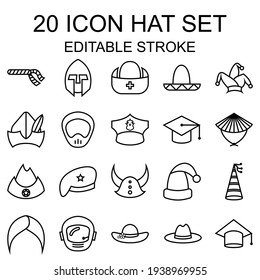 20 Icon Set Hat With Outline Style. Editable Stroke.