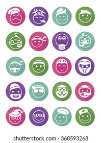 20 icons set profession smilies differents colors and emotions in pointers