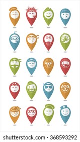 20 icons set profession smilies differents colors and emotions in pointers