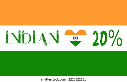 20% Indian sign label. Logo design, template, banner, icon, poster, unit, label, web, sticker. Vector illustration with orange,white and green color.