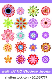 20 isolated decorative colorful vector flower set