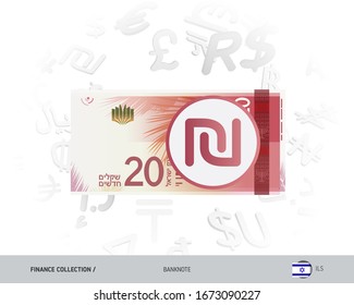 20 Israeli New Shekel banknote. Flat style vector illustration isolated on currency background. Finance concept.