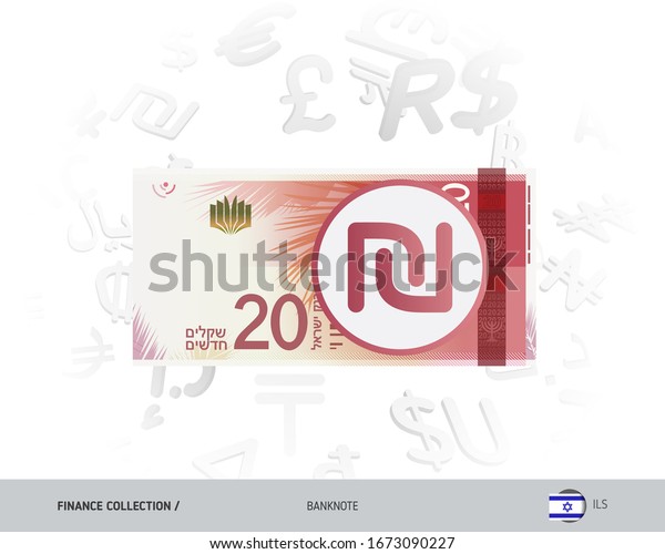 20\
Israeli New Shekel banknote. Flat style vector illustration\
isolated on currency background. Finance\
concept.