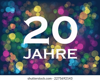 20 Tipografía JAHRE (20 años en alemán) con fondo colorido vectorial