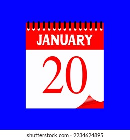 20 January 2023. Icon calendar day. Days of the year. Vector illustration sign label. Event schedule date. Meeting appointment time. Agenda plan.