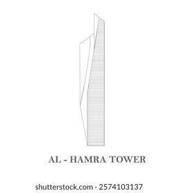 20 January 2025, Kuwait City, Kuwait. Vector Al Hamra Tower drawn in black and white which is one of the famous buildings in Kuwait which is also one of the tallest towers in Kuwait.