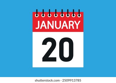 20 January. 20th january professional modern exclusive daily calendar design. Meeting schedule flat icon icon design. White and red color paper. White,black color text. Vector illustration eps 10.