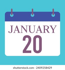 20 January Calendar. Blue Background. Vector Calendar.