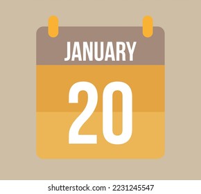 20 january calendar date. Calendar icon for january in orange. Vector for holidays, anniversaries and celebrations