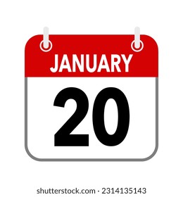 20 January, calendar date icon on white background.