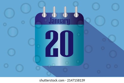 20 January. Calendar icon for day of the month in water with bubbles