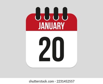 20 january calendar icon. Calendar template for the days of january. Red banner for dates and business