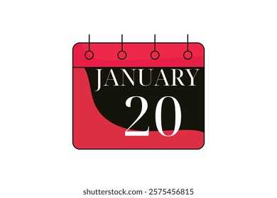 20 January calendar icon text page monthly web design on red, black and white background vector, icon, or illustration with the month of January 20