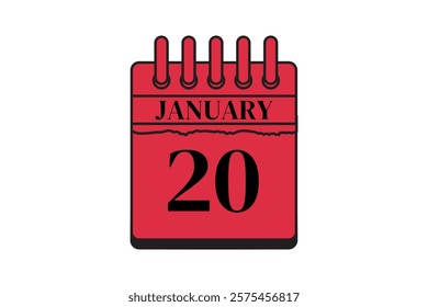 20 January calendar icon text page monthly web design on red, black and white background vector, icon, or illustration with the month of January 20