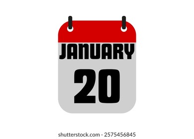 20 January calendar icon text page monthly web design on red, black and white background vector, icon, or illustration with the month of January 20
