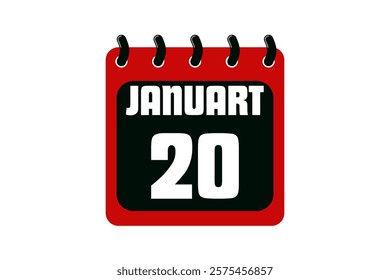 20 January calendar icon text page monthly web design on red, black and white background vector, icon, or illustration with the month of January 20