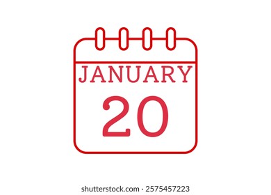 20 January calendar icon text page monthly web design on red and white background vector, icon, or illustration with the month of January 20